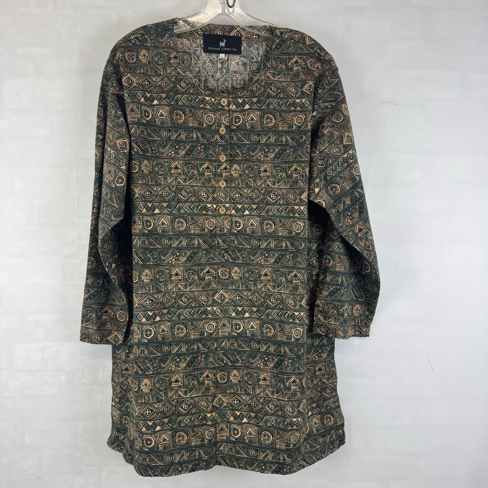 Peruvian Connection Pima Cotton Tunic‎ Top Tribal Geometric Peru Made L
